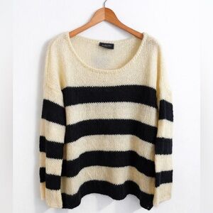 Wooden Ships Striped Mohair Blend Sweater  Black Cream Oversized M/L NWT